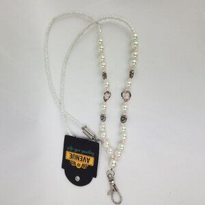 ID Avenue Faux Pearl Silver Tone Heart Lanyard NWT